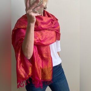 New Pink & Gold Silk Paisley Scarf